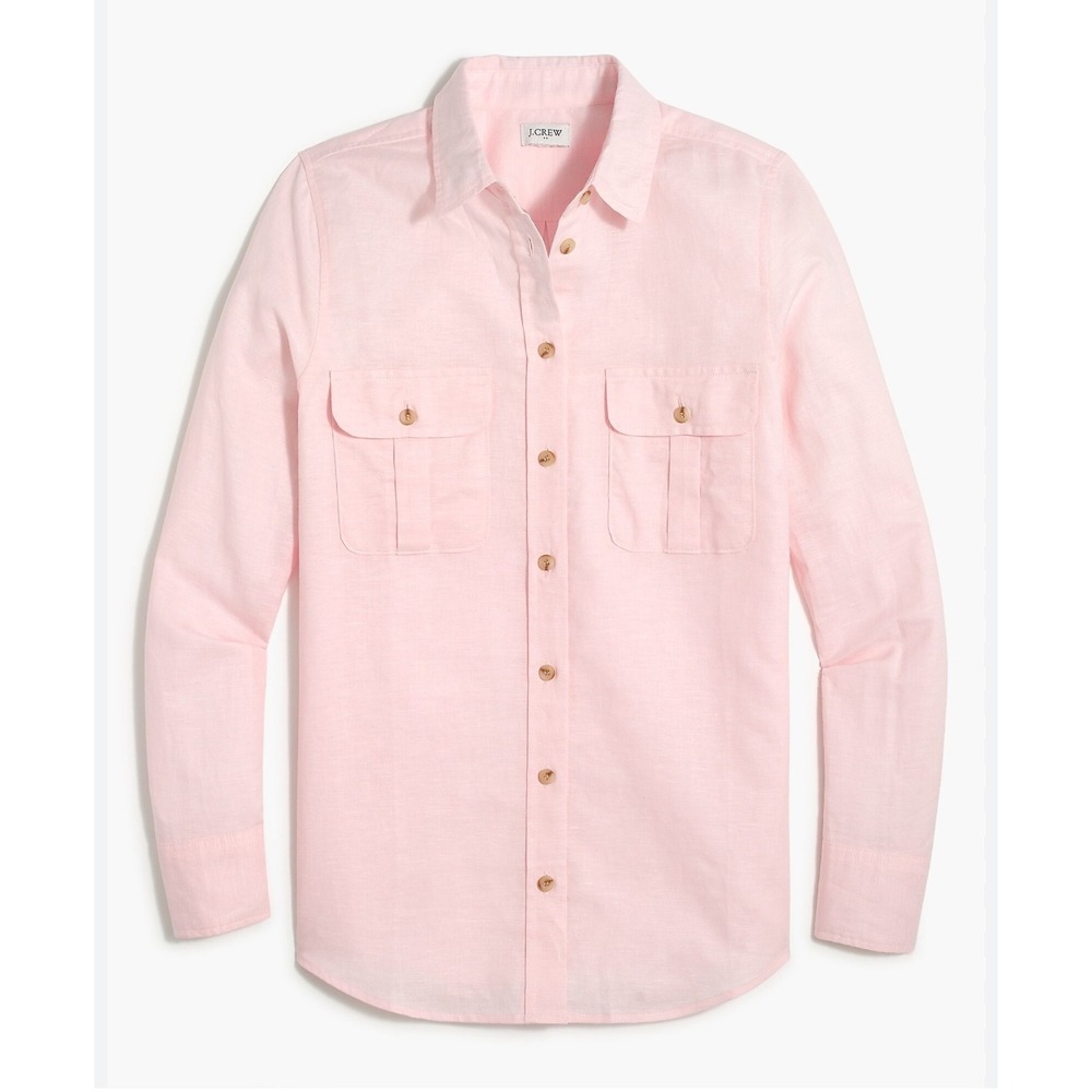J.Crew Re-Imagined Pink Cotton Button Up Shirt Long Sleeve Pocket Women's‎ M